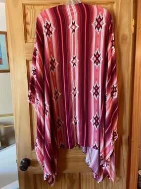 Ariat Red and Pink Striped Aztec Poncho Shawl